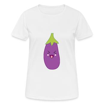 Kawaii aubergine Kawaii Légume Kawaii Autocollant - T-shirt respirant Femme - blanc - Devant - AI Model Female 172 dark (172cm)