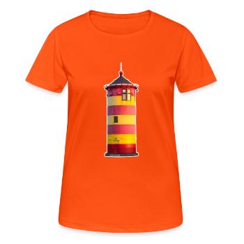 Pilsumer Leuchtturm - Frauen T-Shirt atmungsaktiv - Neonorange - Vorne - AI Model Female 172 dark (172cm)