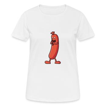 Wurst die eine Wurst isst - Lustige Zeichnung - Frauen T-Shirt atmungsaktiv - Weiß - Vorne - AI Model Female 172 dark (172cm)