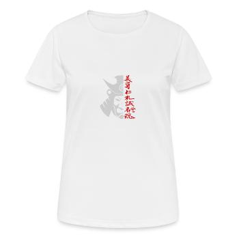 Samouraï Bushido – Casque et 7 vertus - T-shirt respirant Femme - blanc - Devant - AI Model Female 172 dark (172cm)