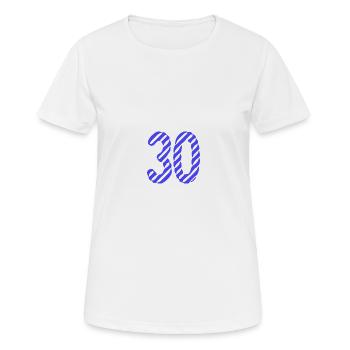 30. 30 JAHRE. 30-JÄHRIGES JUBILÄUM. 30-JÄHRIGES JUBILÄUM. - Frauen T-Shirt atmungsaktiv - Weiß - Vorne - AI Model Female 172 dark (172cm)