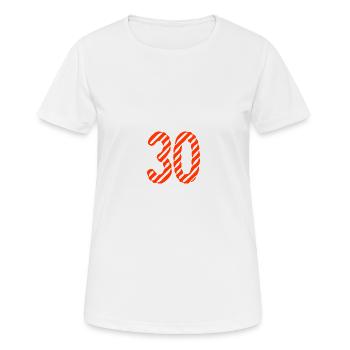 30. 30 JAHRE. 30-JÄHRIGES JUBILÄUM. 30-JÄHRIGES JUBILÄUM. - Frauen T-Shirt atmungsaktiv - Weiß - Vorne - AI Model Female 172 dark (172cm)
