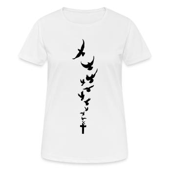 Raben Kreuz Schwarm - Frauen T-Shirt atmungsaktiv - Weiß - Vorne - AI Model Female 172 dark (172cm)