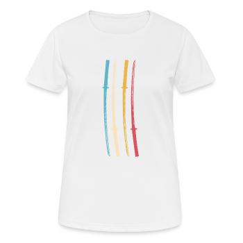 Samurai Japan Katana Ninja Schwert retro Vektor 5 - Frauen T-Shirt atmungsaktiv - Weiß - Vorne - AI Model Female 172 dark (172cm)