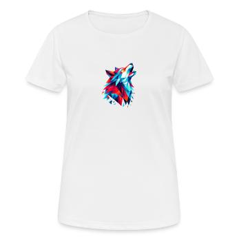 Geometric Wolf: Bunter Origami-Kunstdruck - Frauen T-Shirt atmungsaktiv - Weiß - Vorne - AI Model Female 172 dark (172cm)
