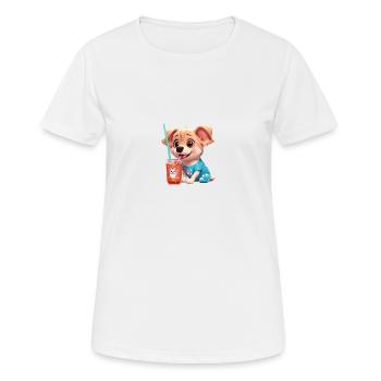 Chien mignon buvant de la paille. - T-shirt respirant Femme - blanc - Devant - AI Model Female 172 dark (172cm)