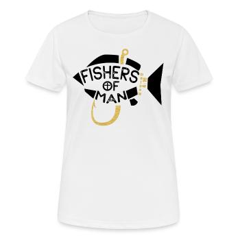 Pêcheurs d'homme / pêcheur humain / Jésus - poisson - T-shirt respirant Femme - blanc - Devant - AI Model Female 172 dark (172cm)