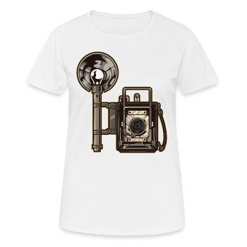 Retro Analog Kamera mit Blitz Fotografie - Frauen T-Shirt atmungsaktiv - Weiß - Vorne - AI Model Female 172 dark (172cm)