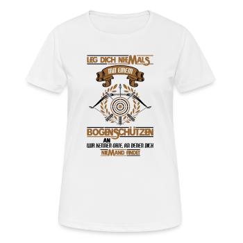 Leg Dich niemals mit einem Bogenschützen an - Frauen T-Shirt atmungsaktiv - Weiß - Vorne - AI Model Female 172 dark (172cm)
