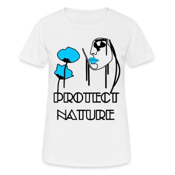 Protect Nature - Blue Poppy and Bee Portrait - Women's Breathable T-Shirt - white - Front - AI Model Female 172 dark (172cm)
