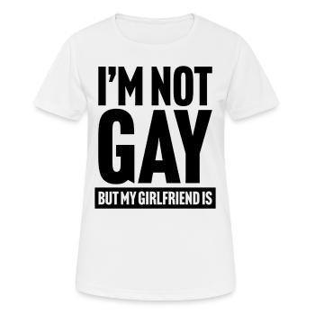 Ich bin nicht schwul, aber meine Freundin ist es - Frauen T-Shirt atmungsaktiv - Weiß - Vorne - AI Model Female 172 dark (172cm)