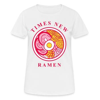 Times New Ramen, Funny Font Noodle Font - Women's Breathable T-Shirt - white - Front - AI Model Female 172 dark (172cm)