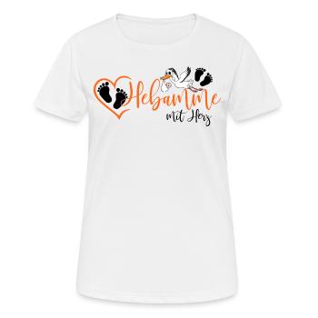Hebamme mit Herz Klapperstorch mit Baby Babyfüße - Frauen T-Shirt atmungsaktiv - Weiß - Vorne - AI Model Female 172 dark (172cm)