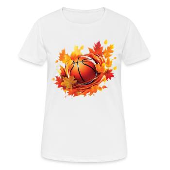 Feuilles de basketball, d’érable et de chêne en automne - T-shirt respirant Femme - blanc - Devant - AI Model Female 172 dark (172cm)
