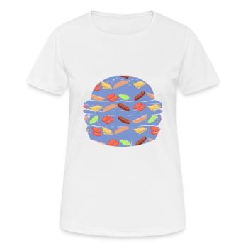 "BURGER" ~ pattern fast food hamburger - Women's Breathable T-Shirt - white - Front - AI Model Female 172 dark (172cm)
