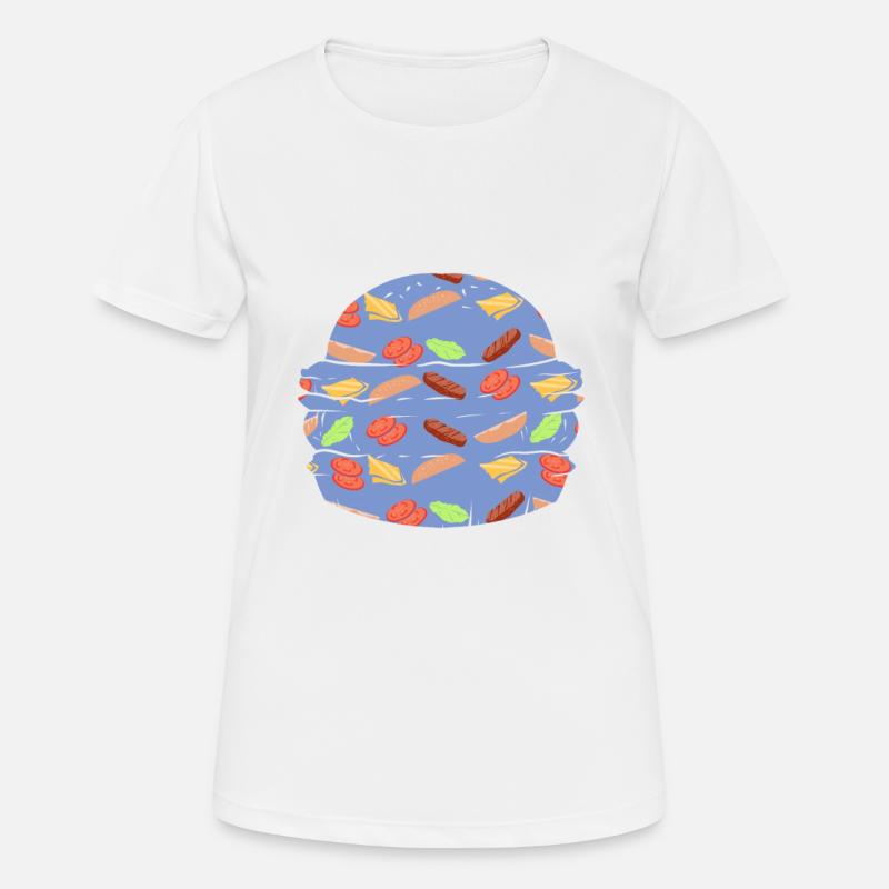 "BURGER" ~ pattern fast food hamburger - Women's Breathable T-Shirt - white