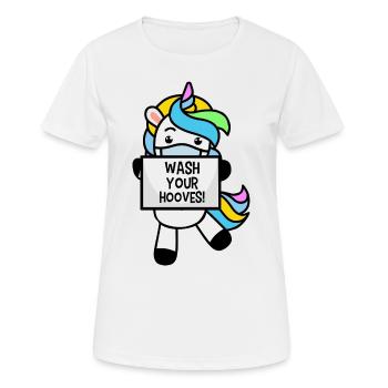 hände waschen hygiene maske einhorn demo lustig - Frauen T-Shirt atmungsaktiv - Weiß - Vorne - AI Model Female 172 dark (172cm)