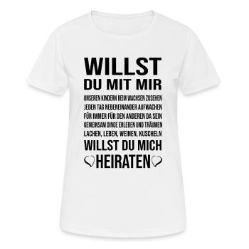 Heiratsantrag Antrag Verlobung Heiraten Romantisch - Frauen T-Shirt atmungsaktiv - Weiß - Vorne - AI Model Female 172 dark (172cm)