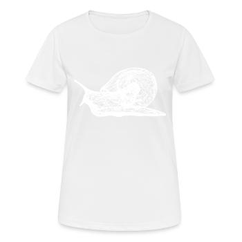 A white snail crawls through nature - Women's Breathable T-Shirt - white - Front - AI Model Female 172 dark (172cm)