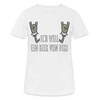 Pommesgabel Spruch Ich Will Ein Bier Von Dir - Frauen T-Shirt atmungsaktiv - Weiß - Vorne - AI Model Female 172 dark (172cm)
