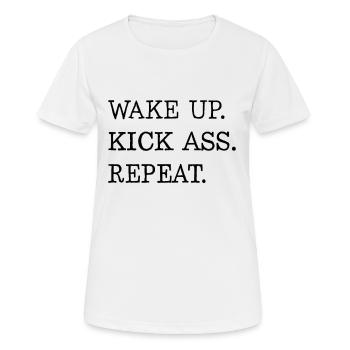 Wake Up Kick Ass Repeat Shirt Motivation Geschenk - Frauen T-Shirt atmungsaktiv - Weiß - Vorne - AI Model Female 172 dark (172cm)