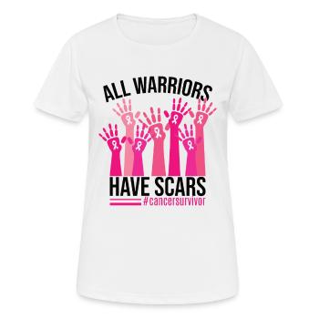 Alle Krieger haben Narben | Brustkrebs - Frauen T-Shirt atmungsaktiv - Weiß - Vorne - AI Model Female 172 dark (172cm)
