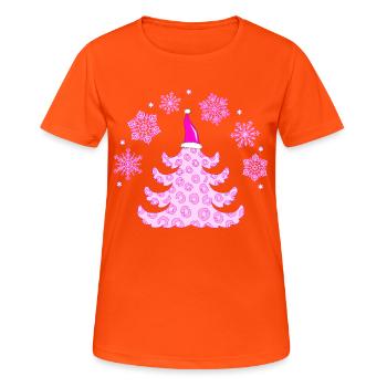 Fir tree in leopard print with Santa hat - Women's Breathable T-Shirt - neon orange - Front - AI Model Female 172 dark (172cm)