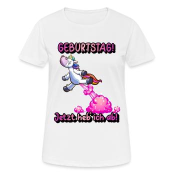 Geburtstagseinhorn pupst ins neue Lebensjahr - Frauen T-Shirt atmungsaktiv - Weiß - Vorne - AI Model Female 172 dark (172cm)
