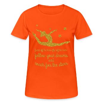 Inspirational Gymnastik Zitat Turner Fans Shirt - Frauen T-Shirt atmungsaktiv - Neonorange - Vorne - AI Model Female 172 dark (172cm)
