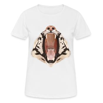 Tiger Polygon mit offenem Maul - Frauen T-Shirt atmungsaktiv - Weiß - Vorne - AI Model Female 172 dark (172cm)