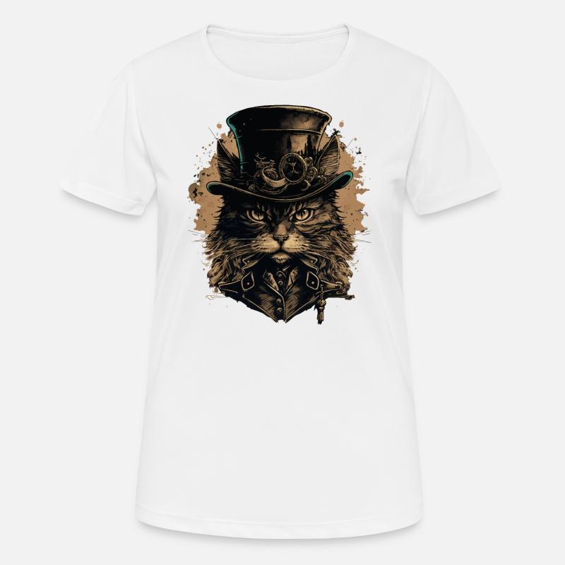 Chat Steampunk - T-shirt respirant Femme - blanc