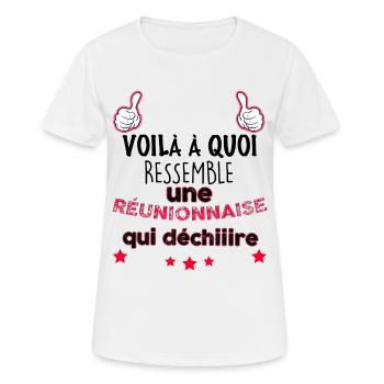 Réunionnaise Qui Déchire Cadeau HUmour Réunion - T-shirt respirant Femme - blanc - Devant - AI Model Female 172 dark (172cm)