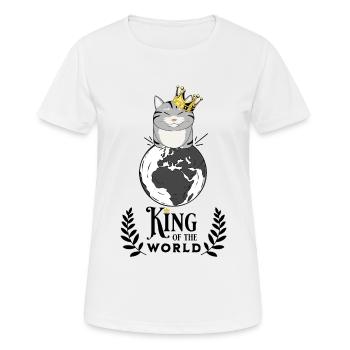 Roi du Monde : Chat Monté sur Globe Terrestre - T-shirt respirant Femme - blanc - Devant - AI Model Female 172 dark (172cm)