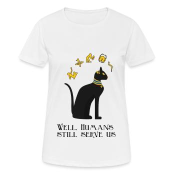 Lustiges Katzendesign mit Hieroglyphen - Frauen T-Shirt atmungsaktiv - Weiß - Vorne - AI Model Female 172 dark (172cm)