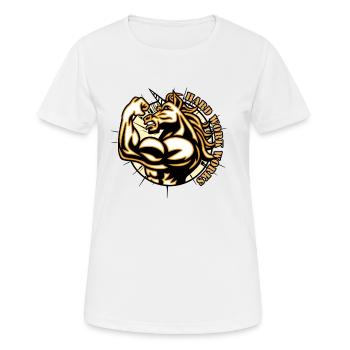 Unicorn Einhorn Fitness Harte Arbeit - Frauen T-Shirt atmungsaktiv - Weiß - Vorne - AI Model Female 172 dark (172cm)