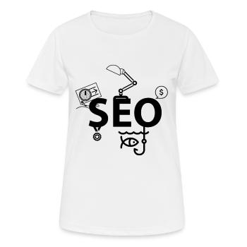SEO - Frauen T-Shirt atmungsaktiv - Weiß - Vorne - AI Model Female 172 dark (172cm)