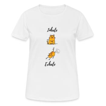 Inhale Exhale - Yoga Cat - T-shirt respirant Femme - blanc - Devant - AI Model Female 172 dark (172cm)