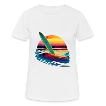 Surfbrett mit Sonnenuntergang - Frauen T-Shirt atmungsaktiv - Weiß - Vorne - AI Model Female 172 dark (172cm)