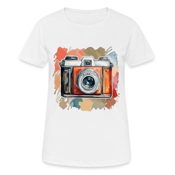 Kamera / Fotoapperat / Foto / Bild / Aufnahme - Frauen T-Shirt atmungsaktiv - Weiß - Vorne - AI Model Female 172 dark (172cm)