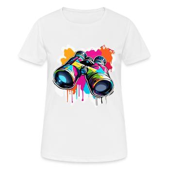 Fernglas / Beobachtung / Observation / Abenteuer - Frauen T-Shirt atmungsaktiv - Weiß - Vorne - AI Model Female 172 dark (172cm)