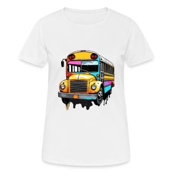 Bus / Autobus scolaire / Jaune / Bande dessinée / Old School - T-shirt respirant Femme - blanc - Devant - AI Model Female 172 dark (172cm)