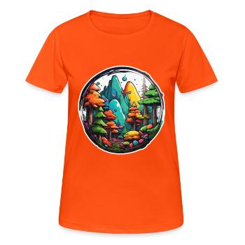 Wald / Wildnis / Natur / Bäume / grün / Idylle - Frauen T-Shirt atmungsaktiv - Neonorange - Vorne - AI Model Female 172 dark (172cm)