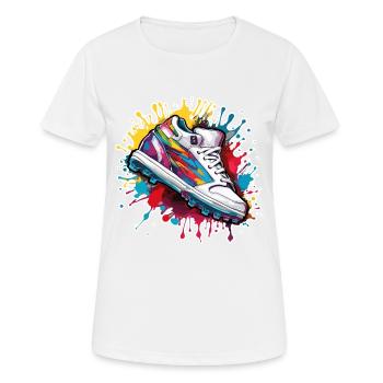 Fußball / spiel / Schuh / Spielfeld / schießen - Frauen T-Shirt atmungsaktiv - Weiß - Vorne - AI Model Female 172 dark (172cm)