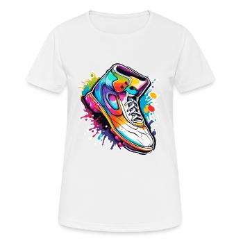 Fußball / spiel / Schuh / Spielfeld / schießen - Frauen T-Shirt atmungsaktiv - Weiß - Vorne - AI Model Female 172 dark (172cm)