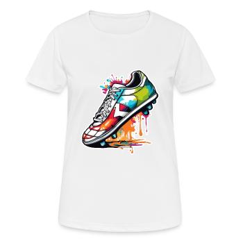 Fußball / spiel / Schuh / Spielfeld / schießen - Frauen T-Shirt atmungsaktiv - Weiß - Vorne - AI Model Female 172 dark (172cm)