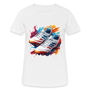 Fußball / spiel / Schuh / Spielfeld / schießen - Frauen T-Shirt atmungsaktiv - Weiß - Vorne - AI Model Female 172 dark (172cm)