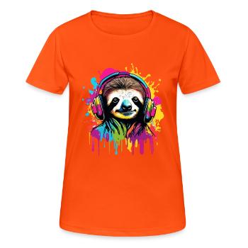 Headphones / Audio / Music / Animal / Sloth / Cool - Women's Breathable T-Shirt - neon orange - Front - AI Model Female 172 dark (172cm)