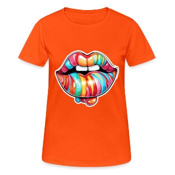 Bouche / Lèvres / Dents / Langue / Sourire / Baiser - T-shirt respirant Femme - orange néon - Devant - AI Model Female 172 dark (172cm)