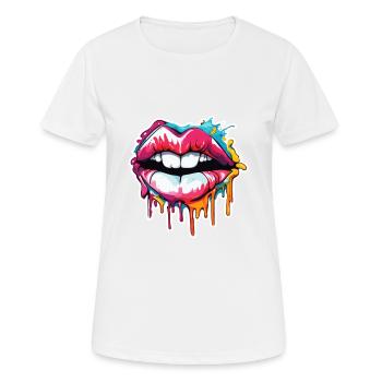 Bouche / Lèvres / Dents / Langue / Sourire / Baiser - T-shirt respirant Femme - blanc - Devant - AI Model Female 172 dark (172cm)