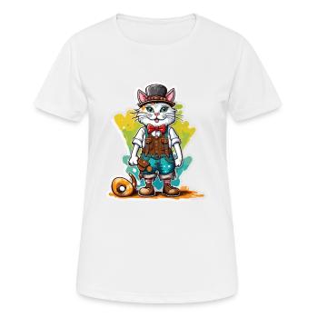 Lederhosen / Animal / Costume traditionnel / Tradition / Chat - T-shirt respirant Femme - blanc - Devant - AI Model Female 172 dark (172cm)